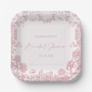 Pink Floral Chinoiserie Bridal Shower Paper Plates