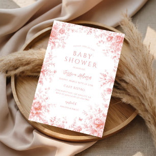 Pink Floral Chinoiserie Toile Baby Shower Invitation