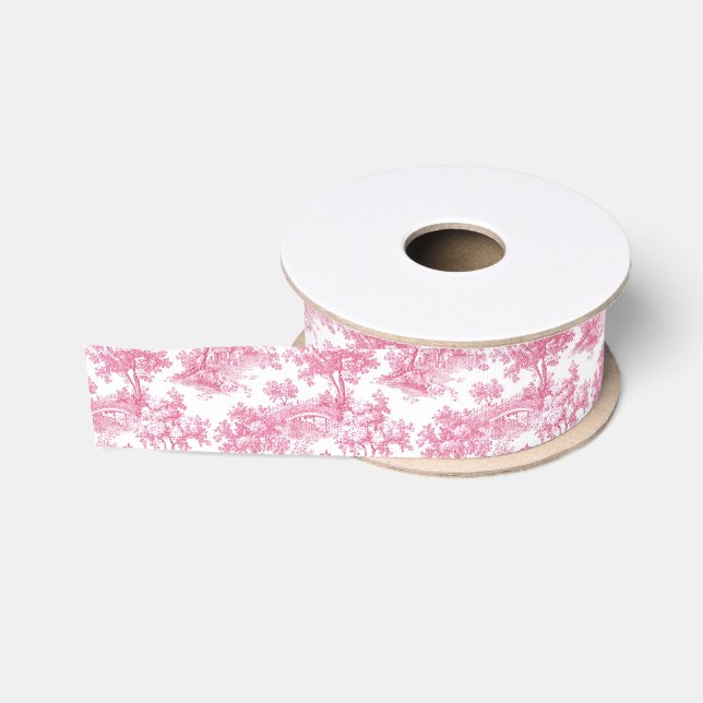 Pink Floral Chinoiserie Toile Grosgrain Ribbon (Spool)