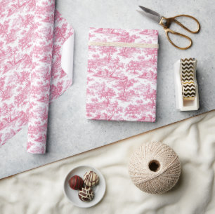 Pink Floral Chinoiserie Toile Wrapping Paper