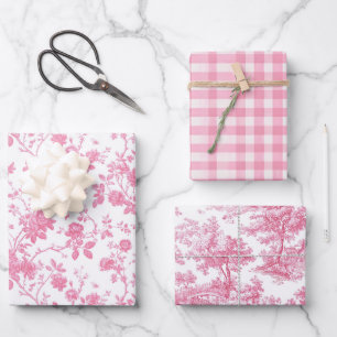 Pink Floral Chinoiserie Toile Wrapping Paper Sheet