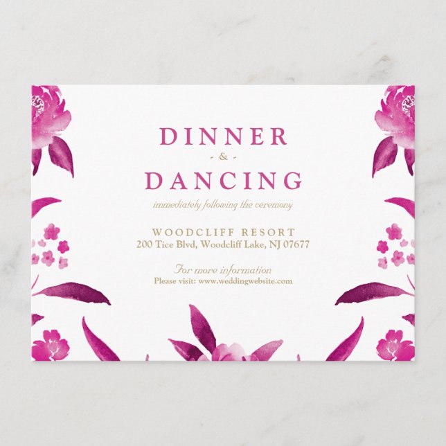 Pink floral Chinoiserie Wedding reception Enclosure Card (Front)