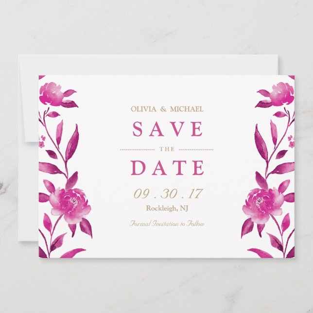 Pink floral Chinoiserie Wedding save the date (Front)