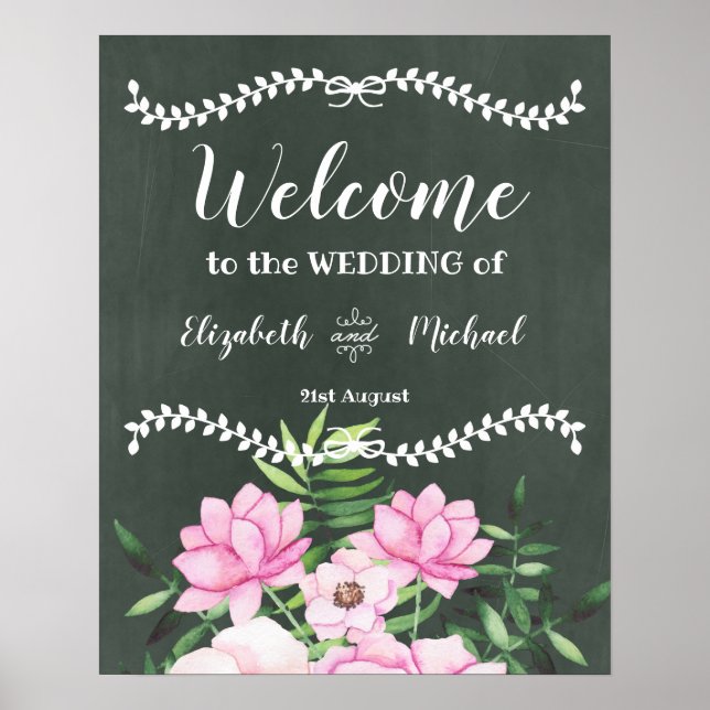 Pink Floral Chlakboard Custom Wedding Sign Budget