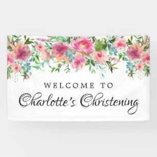 Pink Floral Christening Welcome Banner Template