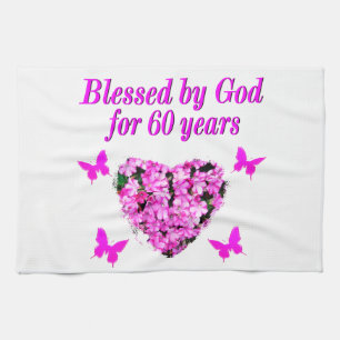 PINK FLORAL CHRISTIAN 60TH BIRTHDAY DESIGN KITCHEN TOWEL