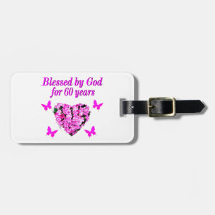 PINK FLORAL CHRISTIAN 60TH BIRTHDAY DESIGN LUGGAGE TAG