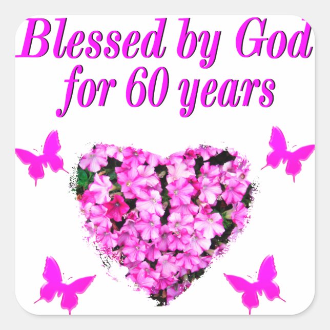 PINK FLORAL CHRISTIAN 60TH BIRTHDAY DESIGN SQUARE STICKER (Front)