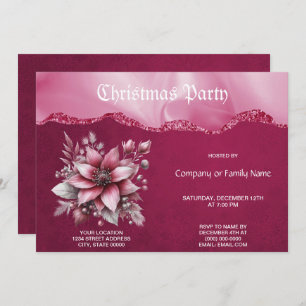 Pink Floral Christmas Party Invitation