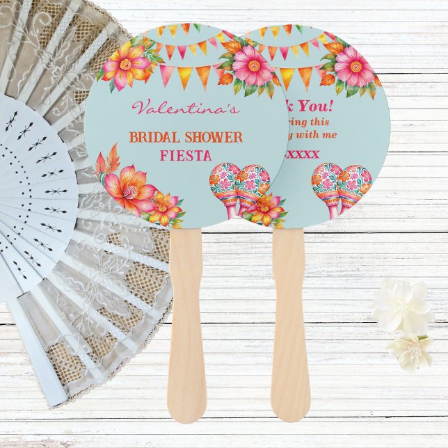Pink Floral Colourful Blue Fiesta Bridal Shower Hand Fan (Creator Uploaded)