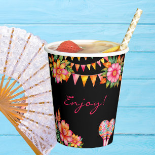 Pink Floral Colourful Fiesta Bridal Shower Paper Cups