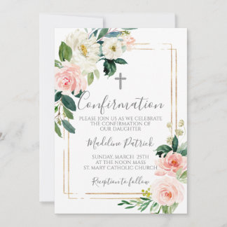 Pink Floral Confirmation Invitation