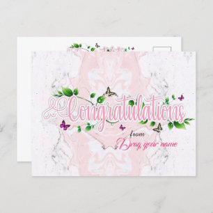 Pink Floral Congratulaions text Postcard