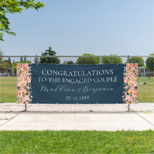 Pink Floral Congratulations Engagement Navy Blue Banner