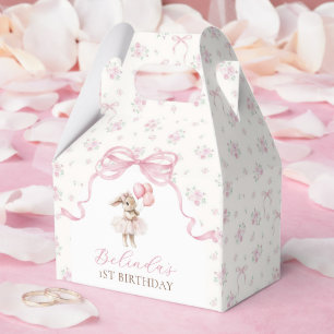 Pink Floral Coquette Bow Bunny 1st Birthday Favor Box