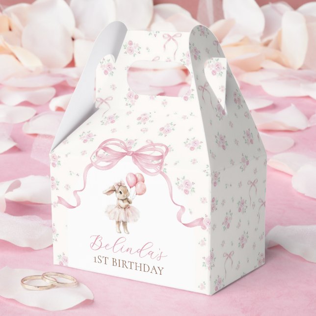 Pink Floral Coquette Bow Bunny 1st Birthday Favor Box (Wedding)