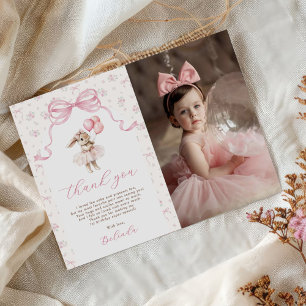 Pink Floral Coquette Bow Bunny 1st Birthday Photo Thank You Card