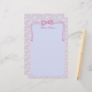 Pink Floral Coquette Bow Custom Name Stationery