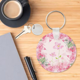 Pink Floral Country Garden Keychain