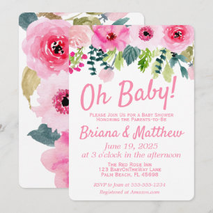 Pink Floral Couple Baby Shower Invitation