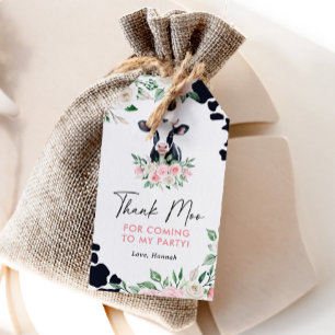Pink Floral Cow Birthday Favour Tags