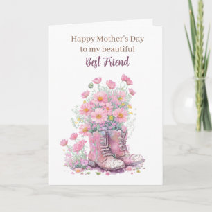Pink Floral Cowboy Boots Mother's Day Best Friend Card