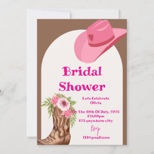 pink floral cowboy bridal shower invitation card