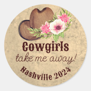 Pink Floral Cowgirl Bachelorette Favour  Classic Round Sticker