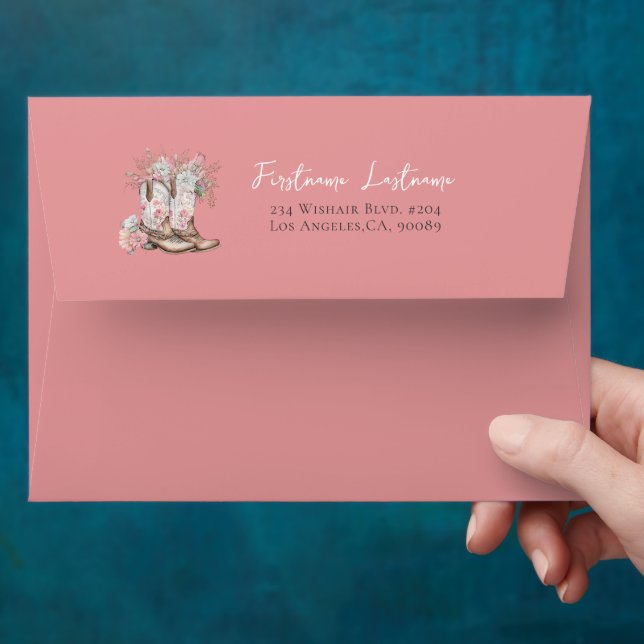 Pink Floral Cowgirl Boots and Greenery Bay Shower Envelope (Hand)