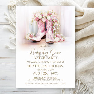 Pink Floral Cowgirl Boots Wedding After Party Invitation