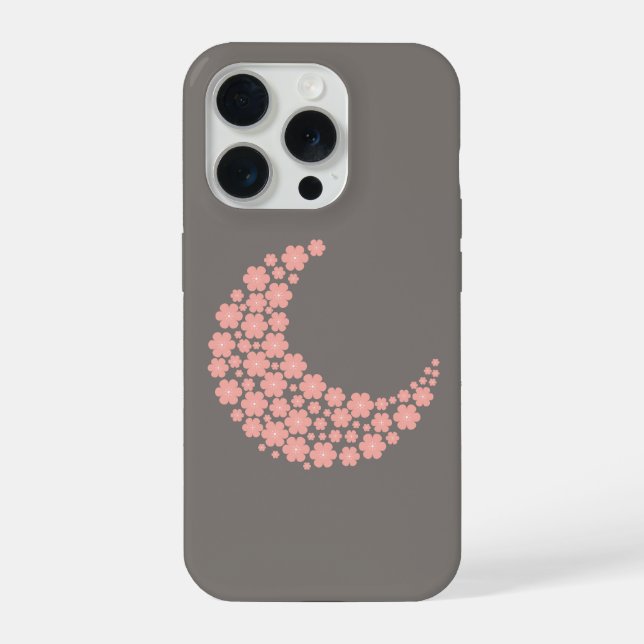 Pink Floral Crescent Moon on Dark Background – Rom iPhone Case (Back)