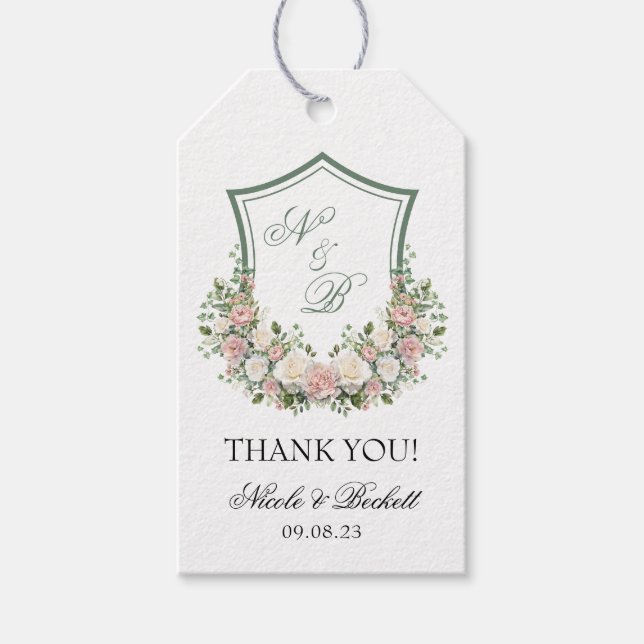 Pink Floral Crest Gift Tags (Front)