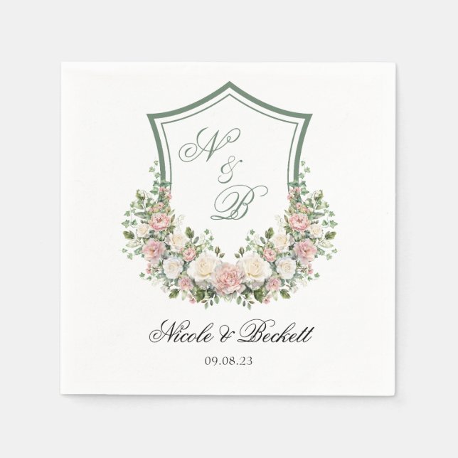 Pink Floral Crest Napkin (Front)