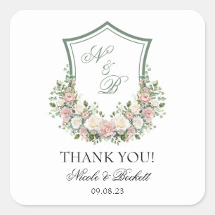 Pink Floral Crest Square Sticker