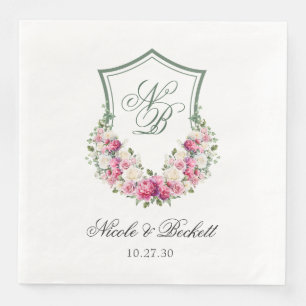 Pink Floral Crest Wedding Napkin