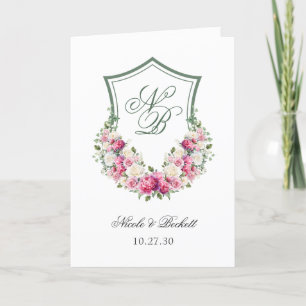 Pink Floral Crest Wedding Program
