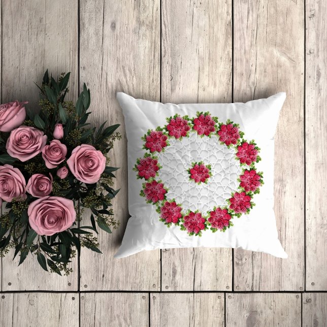 Pink floral crochet throw pillow (Creator Uploaded)