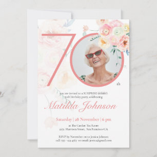 Pink Floral Custom Photo Surprise 70th Birthday  Invitation