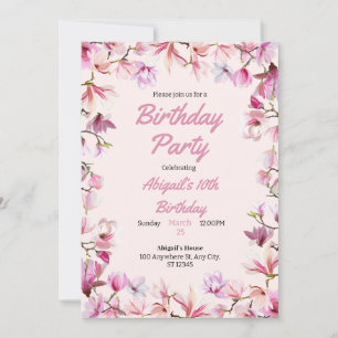 Pink Floral Customizable Birthday Party Invitation