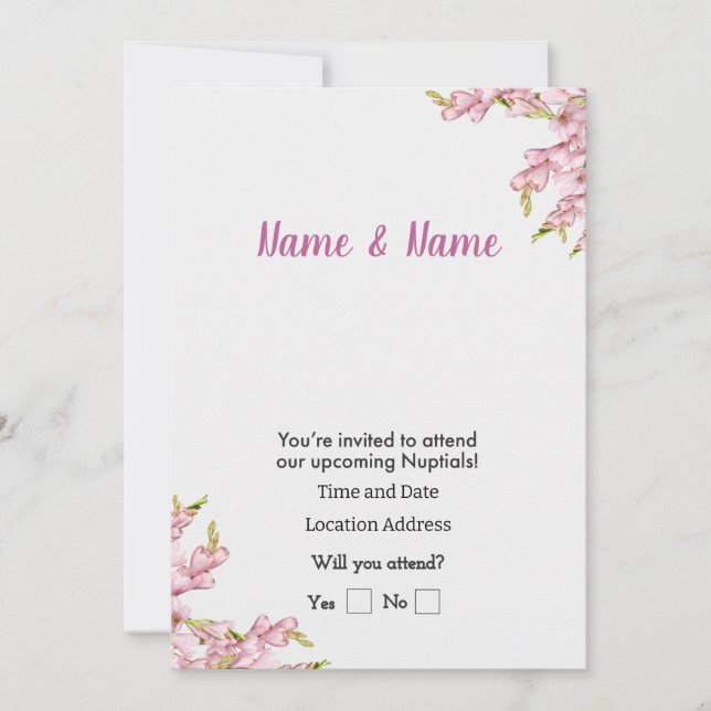 Pink Floral Customizable  Invitation (Front)