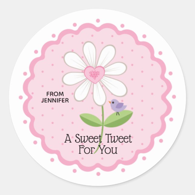 Pink Floral Customizable Valentine's Day Classic Round Sticker (Front)