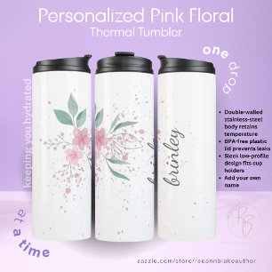 Pink Floral Customized Thermal Tumbler