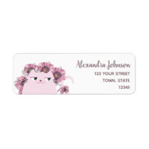 Pink Floral Cute Cat Return Address