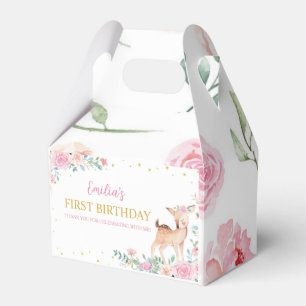 Pink Floral Cute Deer First Birthday Favour Box