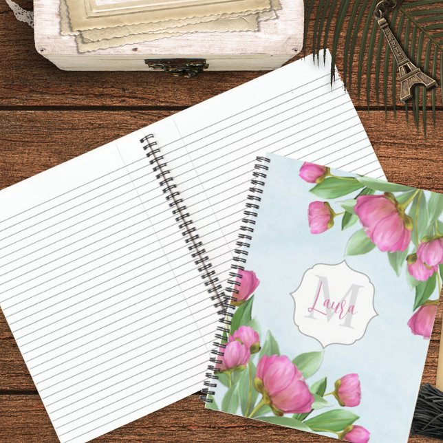 Pink Floral Cute Monogrammed Custom Notebook (Creator Uploaded)