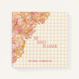 Pink Floral Daily Planner Houndstooth Name Modern Notebook