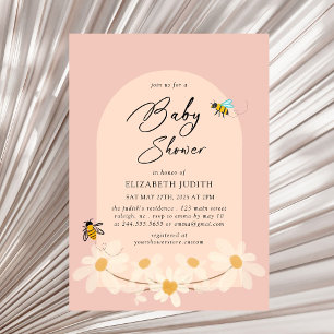 Pink Floral Daisy Bees Baby Shower Invitation