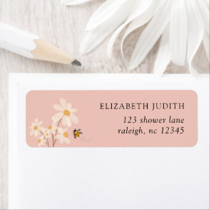 Pink Floral Daisy Bees Baby Shower Return Address
