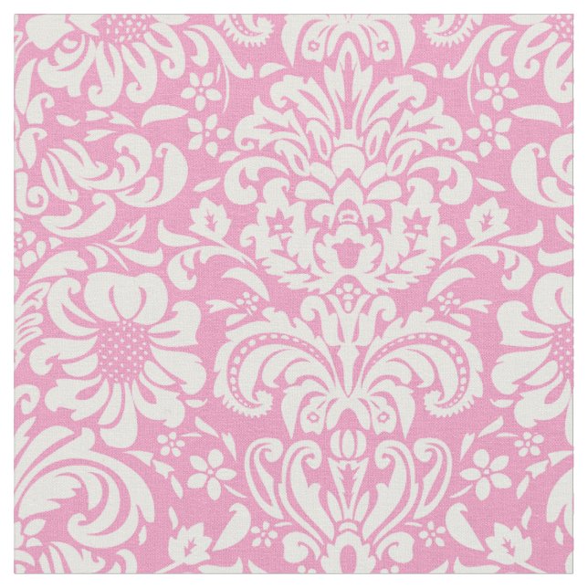 Pink Floral Damask Fabric (Close Up)