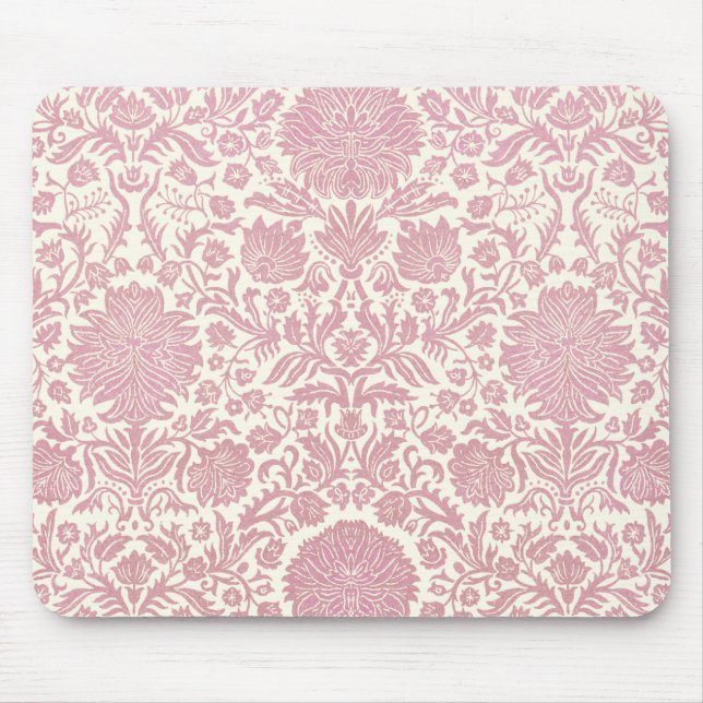 Pink Floral Damask Pattern Mouse Pad (Front)
